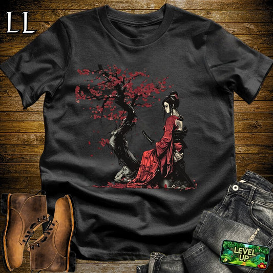 Red Cherry Blossom Geisha Softstyle Tee - Black - LegacyLayers