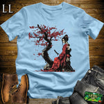 Red Cherry Blossom Geisha Light Blue | Japanese Culture Tee