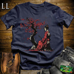 Red Cherry Blossom Geisha Navy | Japanese Culture Tee