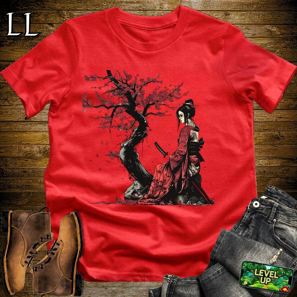 Red Cherry Blossom Geisha Softstyle Tee - Red - LegacyLayers