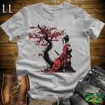 Red Cherry Blossom Geisha Sport Grey | Japanese Culture Tee