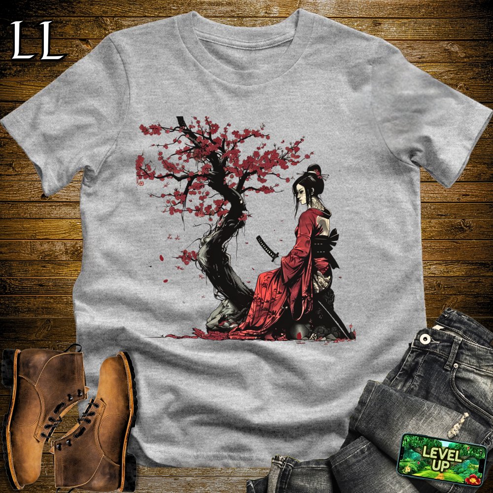 Red Cherry Blossom Geisha Sport Grey | Japanese Culture Tee