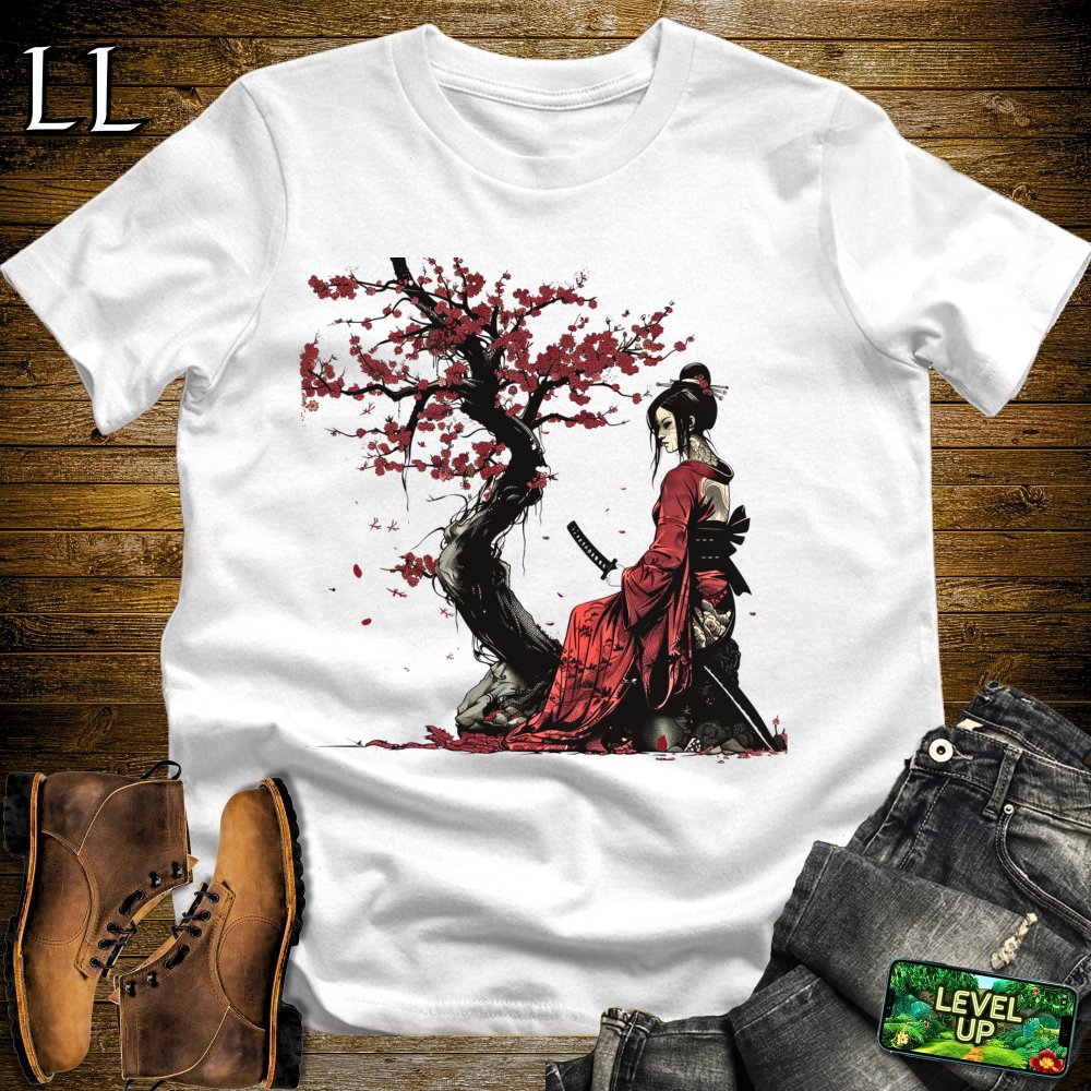 Red Cherry Blossom Geisha White | Japanese Culture Tee
