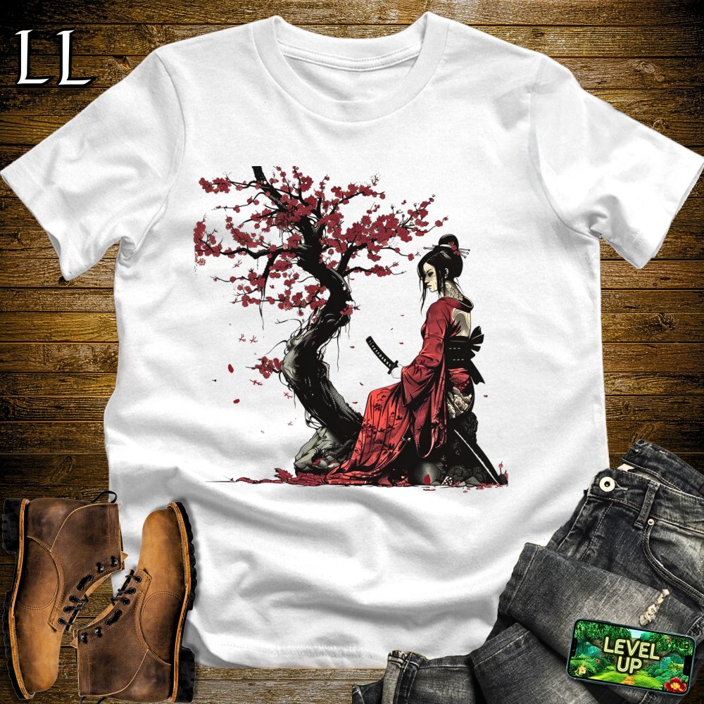 Red Cherry Blossom Geisha Softstyle Tee - White - LegacyLayers