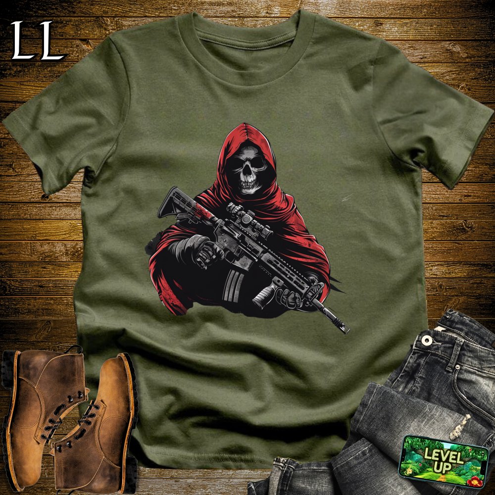 Red Cloaked Warzone Grim Reaper Softstyle Tee - Military Green - LegacyLayers