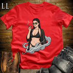 Oscura's Smoke Break Cigar Girl T-Shirt Red | Cigar Pin-Up Girl Tee