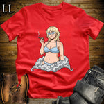 Celeste's Smoke Break Cigar Girl T-Shirt Red | Cigar Pin-Up Girl Tee