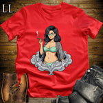 Candela's Smoke Break Cigar Girl T-Shirt Red | Cigar Pin-Up Girl Tee
