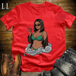 Esmeralda's Smoke Break Cigar Girl T-Shirt Red | Cigar Pin-Up Girl Tee