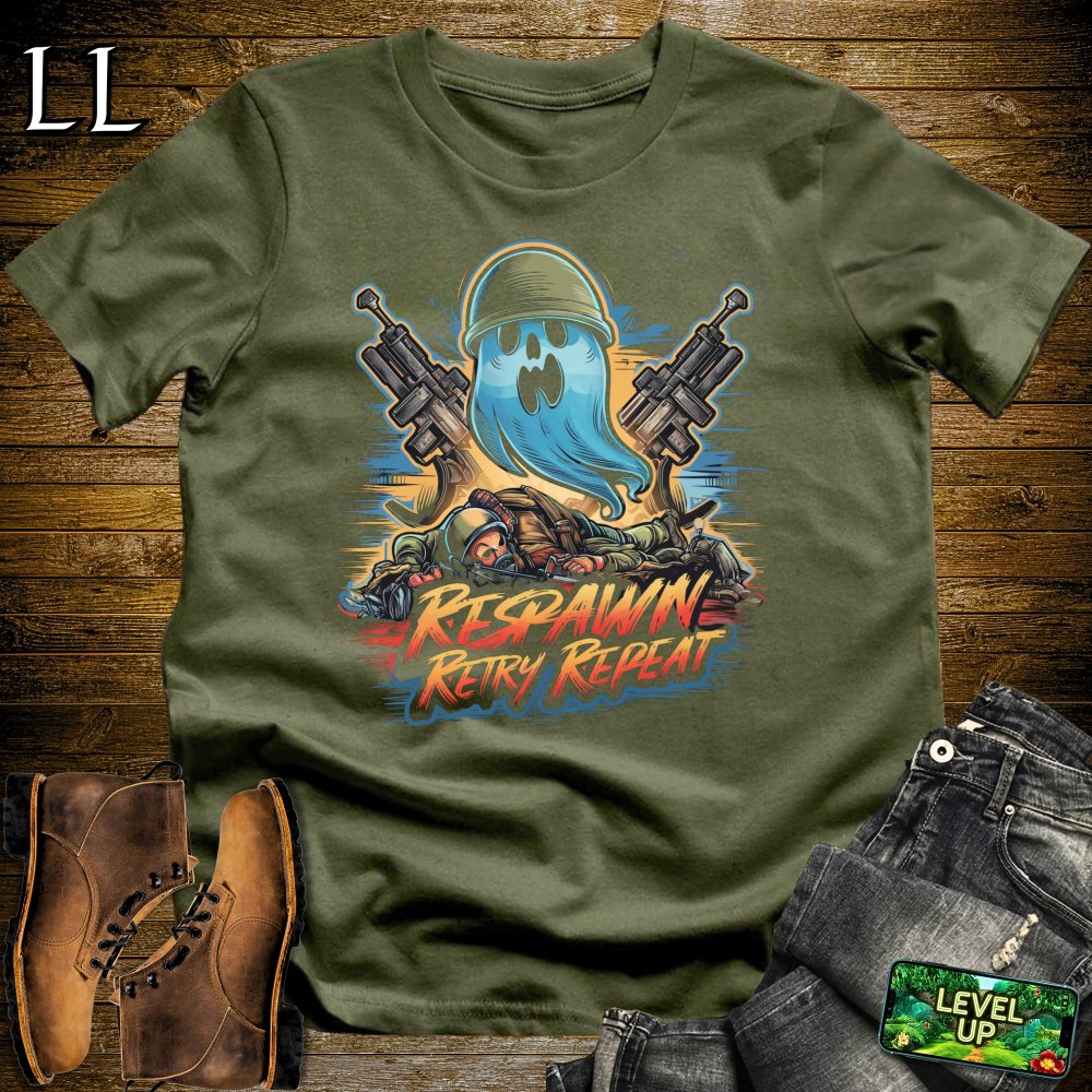 Respawn Retry Repeat Softstyle Tee - Military Green - LegacyLayers