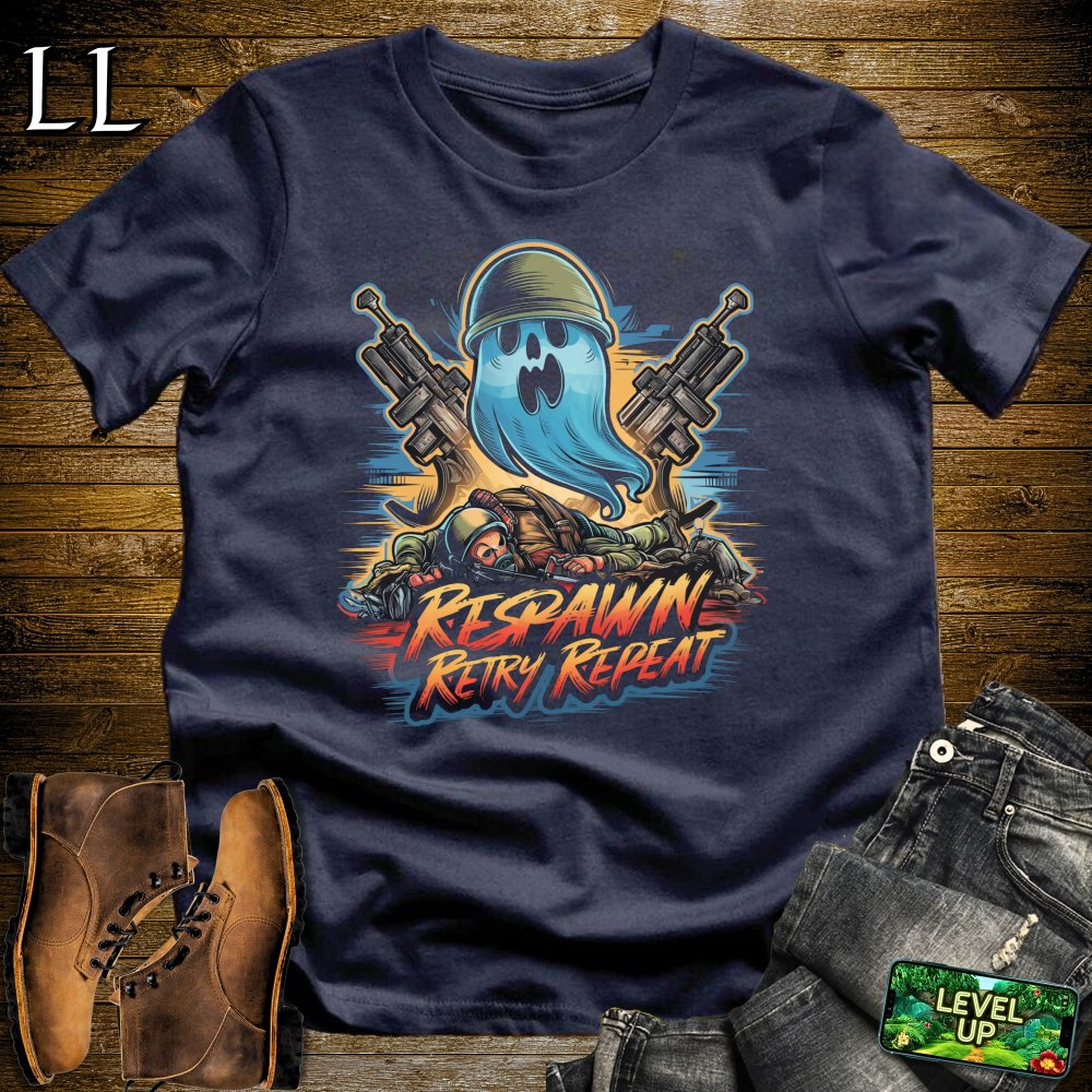 Respawn Retry Repeat Softstyle Tee - Navy - LegacyLayers