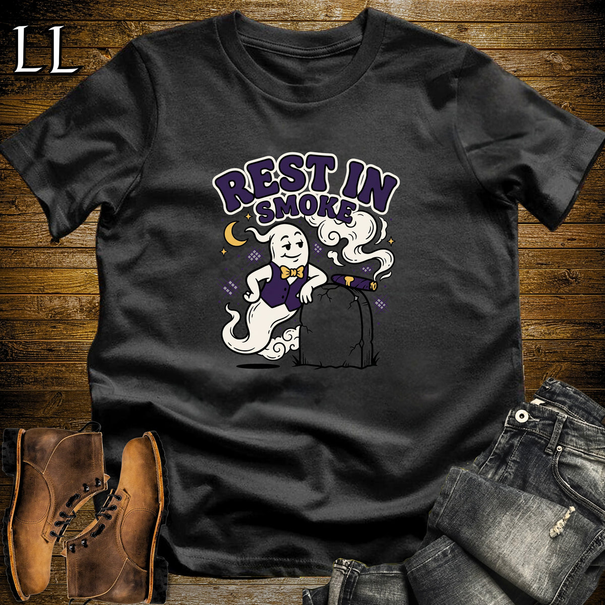 Rest in Smoke Ghost Tombstone Cigar T-Shirt Black | Halloween Cigar Tee