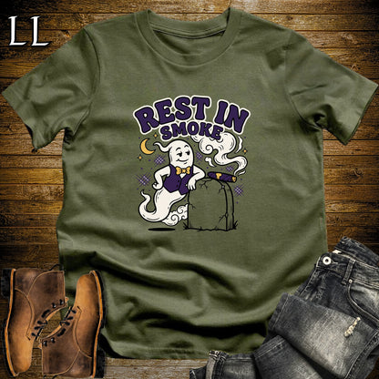 Rest in Smoke Ghost Tombstone Cigar T-Shirt Military Green | Halloween Cigar Tee