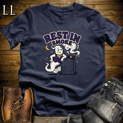 Rest in Smoke Ghost Tombstone Cigar T-Shirt Navy | Halloween Cigar Tee