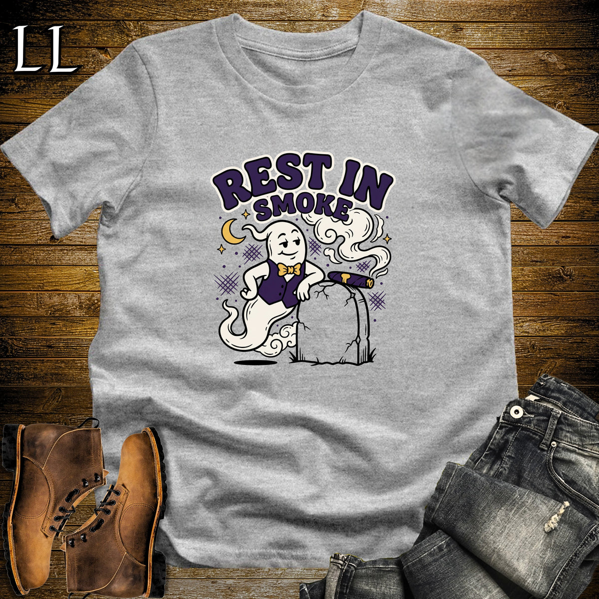 Rest in Smoke Ghost Tombstone Cigar T-Shirt Sport Grey | Halloween Cigar Tee