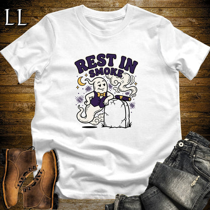 Rest in Smoke Ghost Tombstone Cigar T-Shirt White | Halloween Cigar Tee