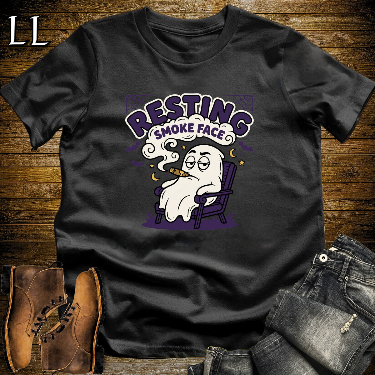Resting Smoke Face Deadpan Ghost Cigar T-Shirt Black | Funny Halloween Cigar Tee