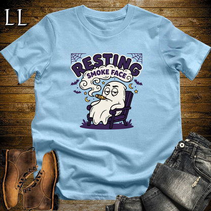 Resting Smoke Face Deadpan Ghost Cigar T-Shirt Light Blue | Funny Halloween Cigar Tee