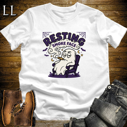 Resting Smoke Face Deadpan Ghost Cigar T-Shirt White | Funny Halloween Cigar Tee