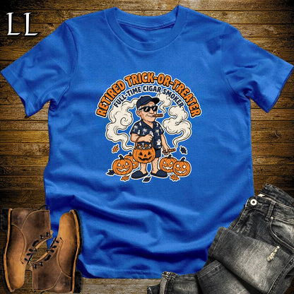 Retired Trick-or-Treater Hawaiian Shirt Cigar White Man T-Shirt Royal | Halloween Cigar Tee
