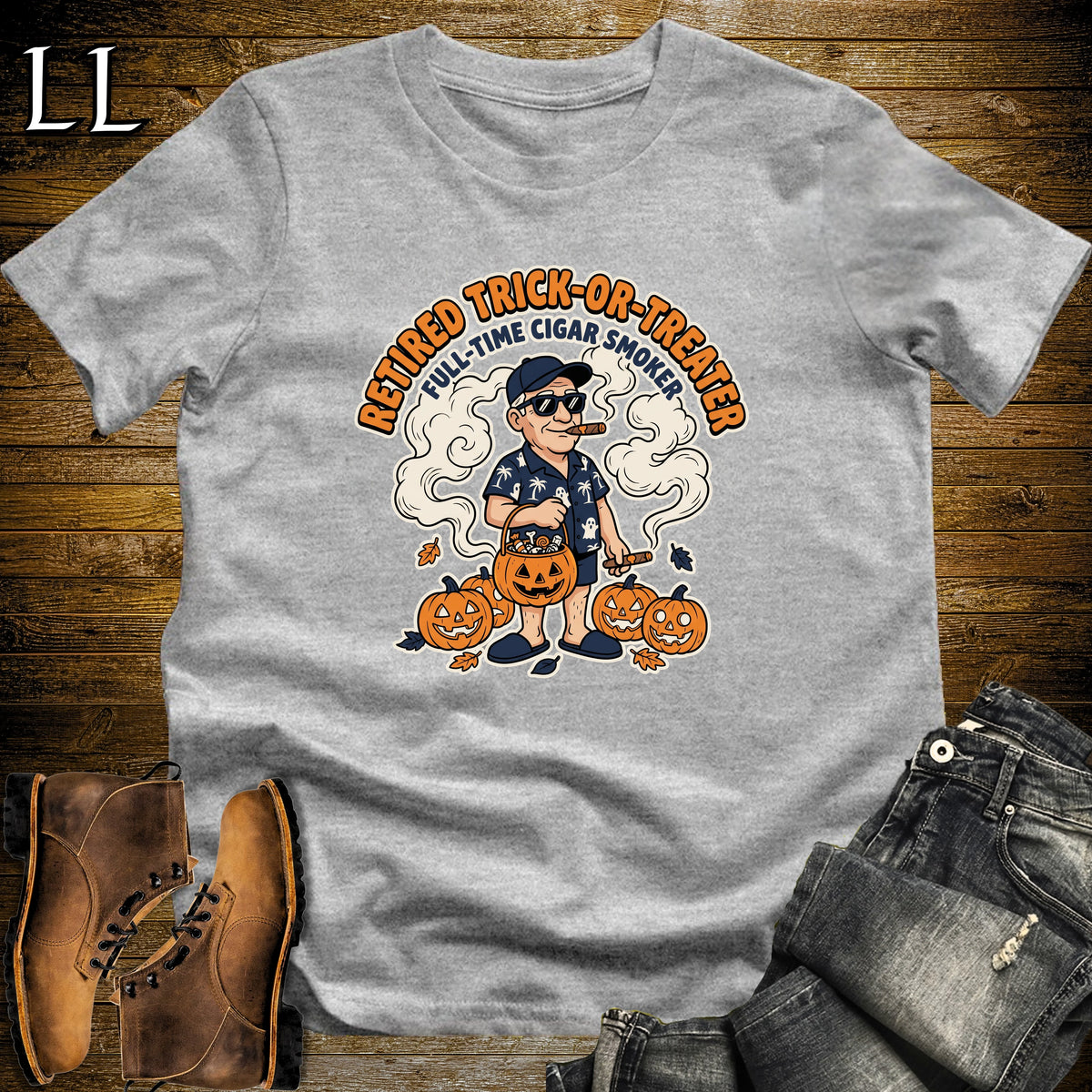 Retired Trick-or-Treater Hawaiian Shirt Cigar White Man T-Shirt Sport Grey | Halloween Cigar Tee