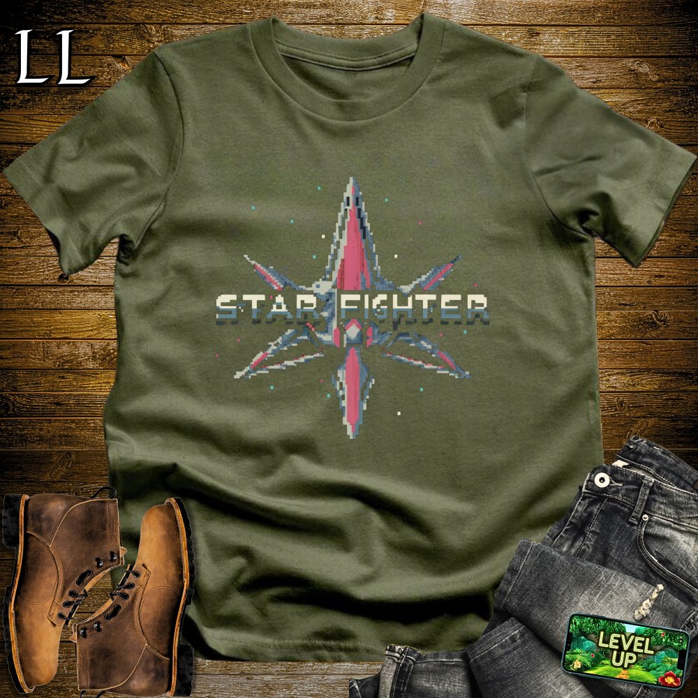 Retro Star Fighter Softstyle Tee - Military Green - LegacyLayers