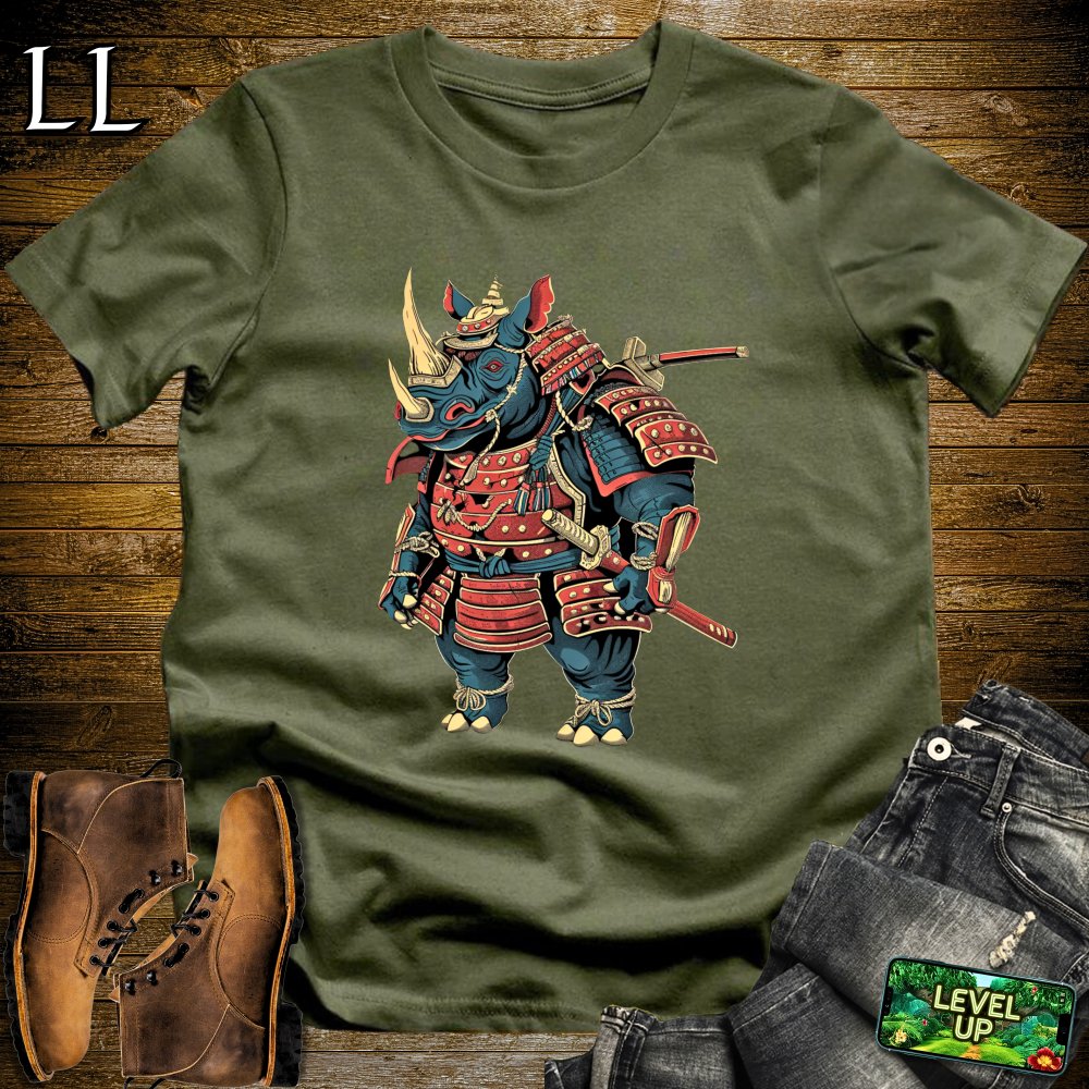 Rhino Samurai Military Green | Animal Warrior Graphic Tee