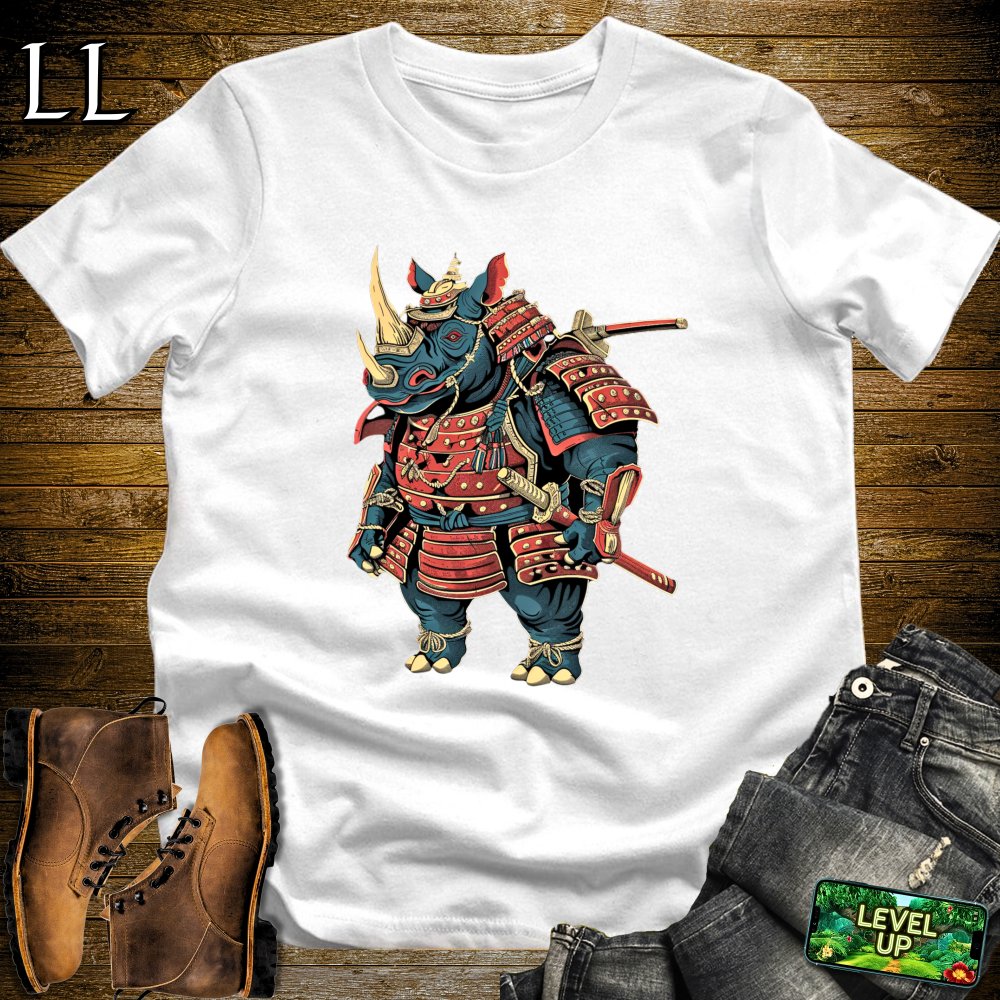 Rhino Samurai White | Animal Warrior Graphic Tee