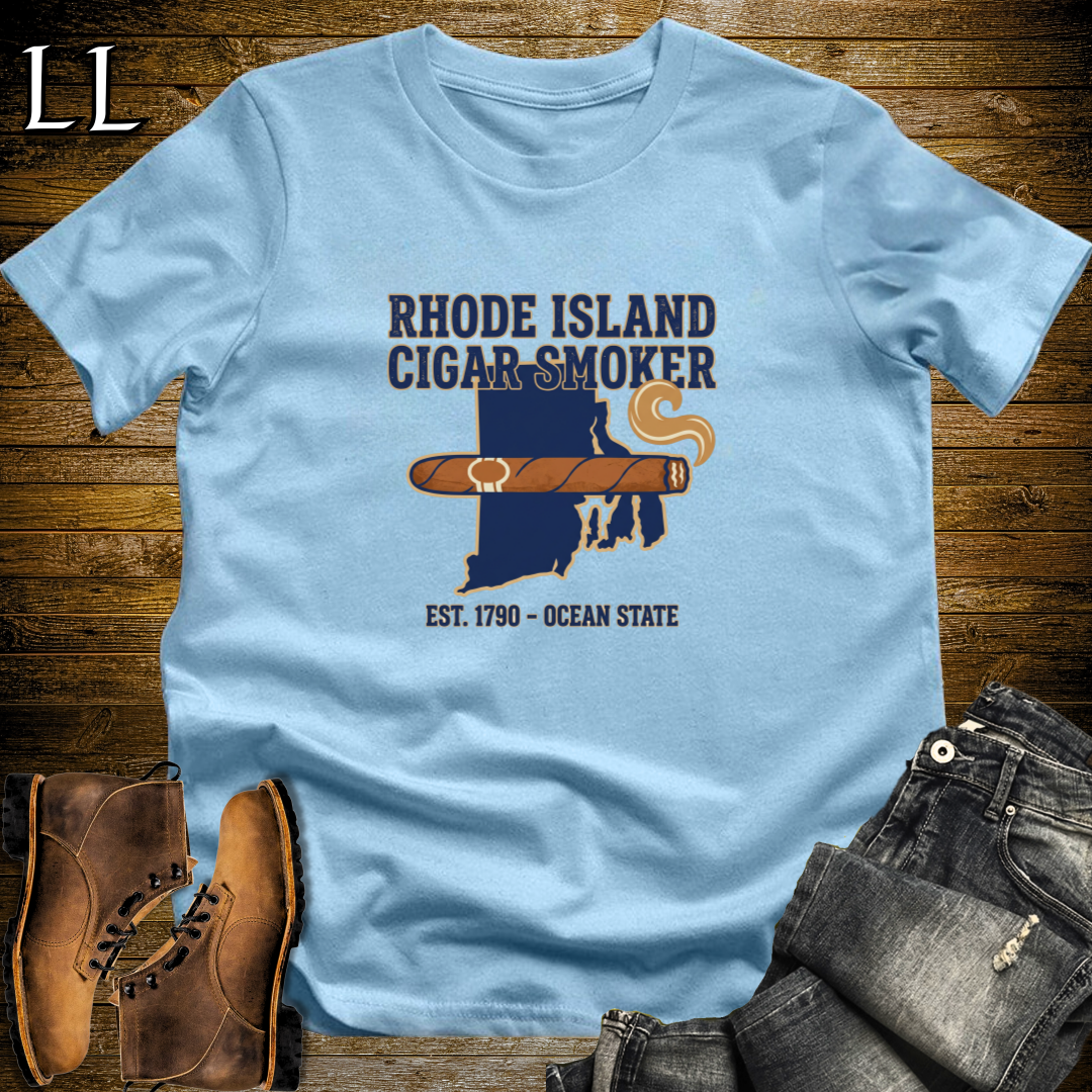 Rhode Island Cigar Smoker T-Shirt Light Blue | RI Cigar Gift