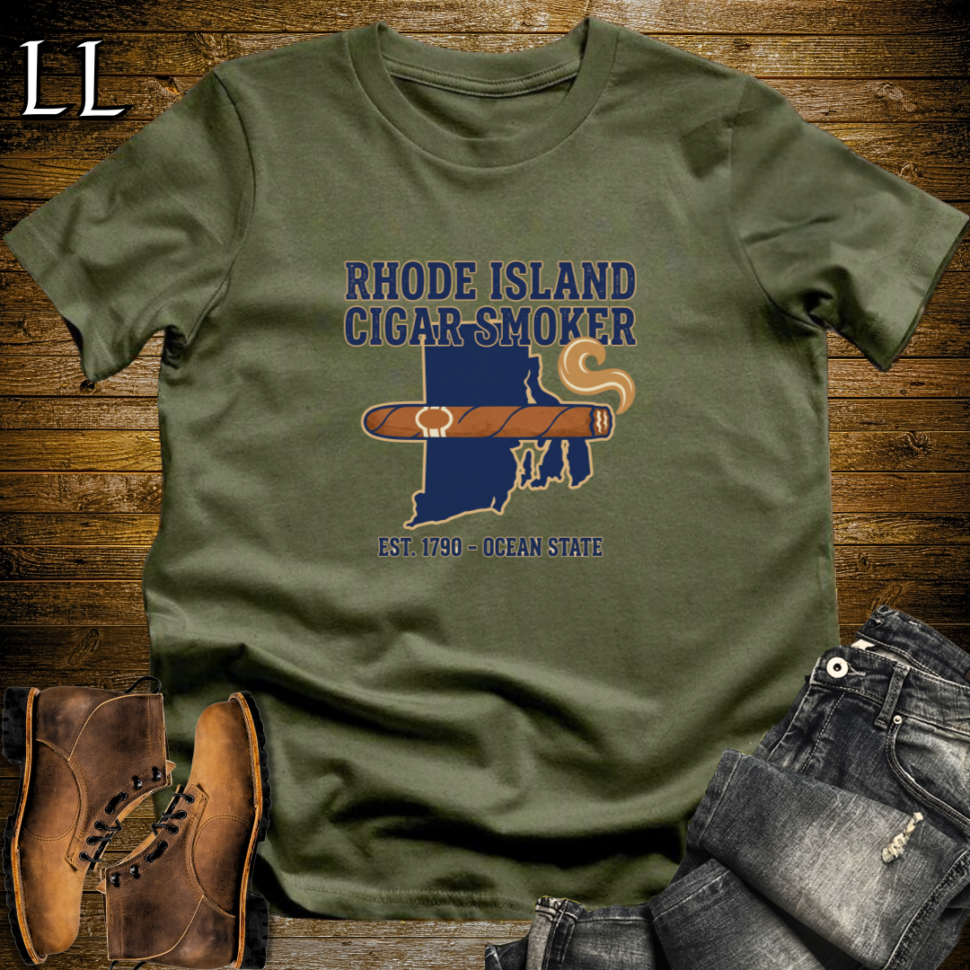 Rhode Island Cigar Smoker T-Shirt Military Green | RI Cigar Gift
