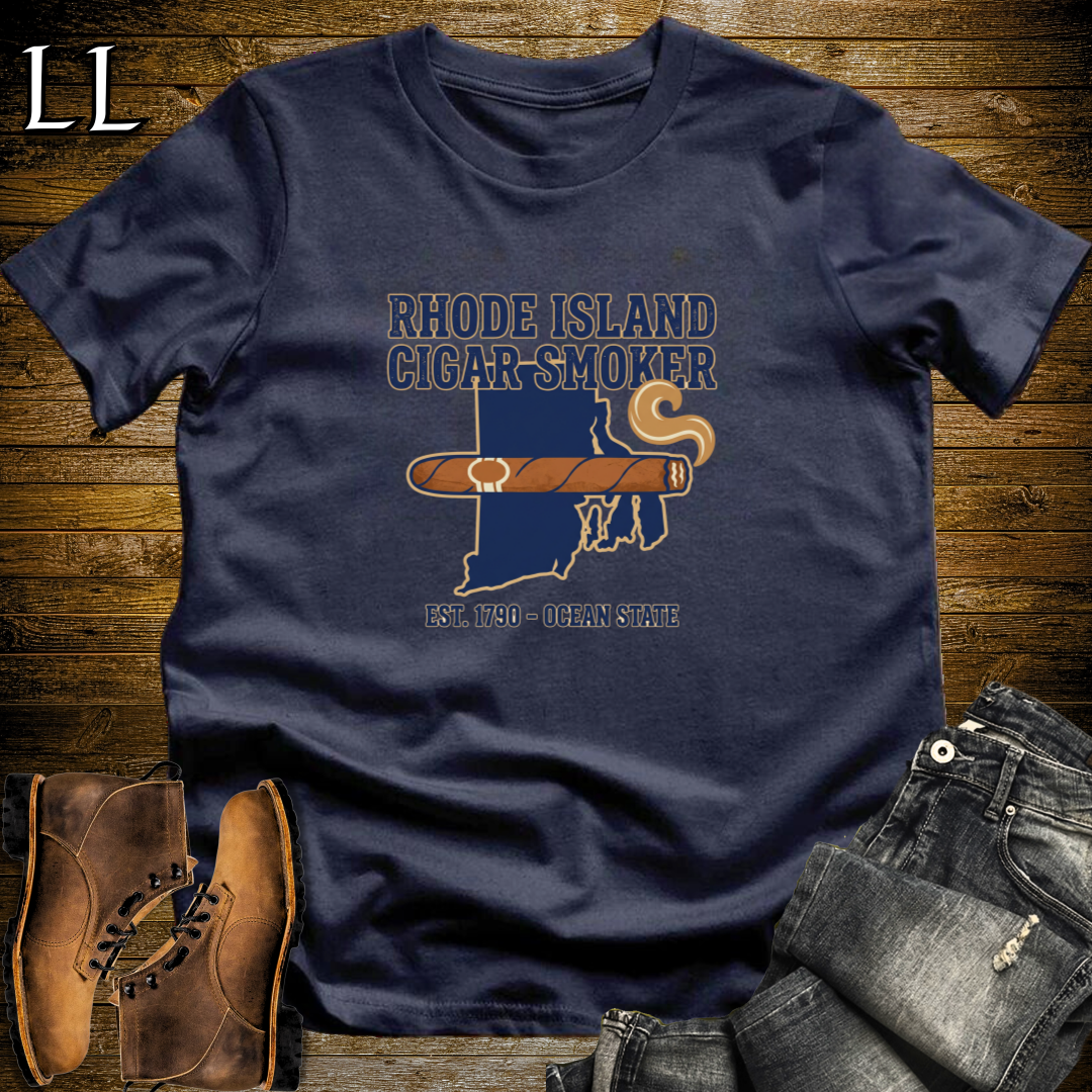 Rhode Island Cigar Smoker T-Shirt Navy | RI Cigar Gift