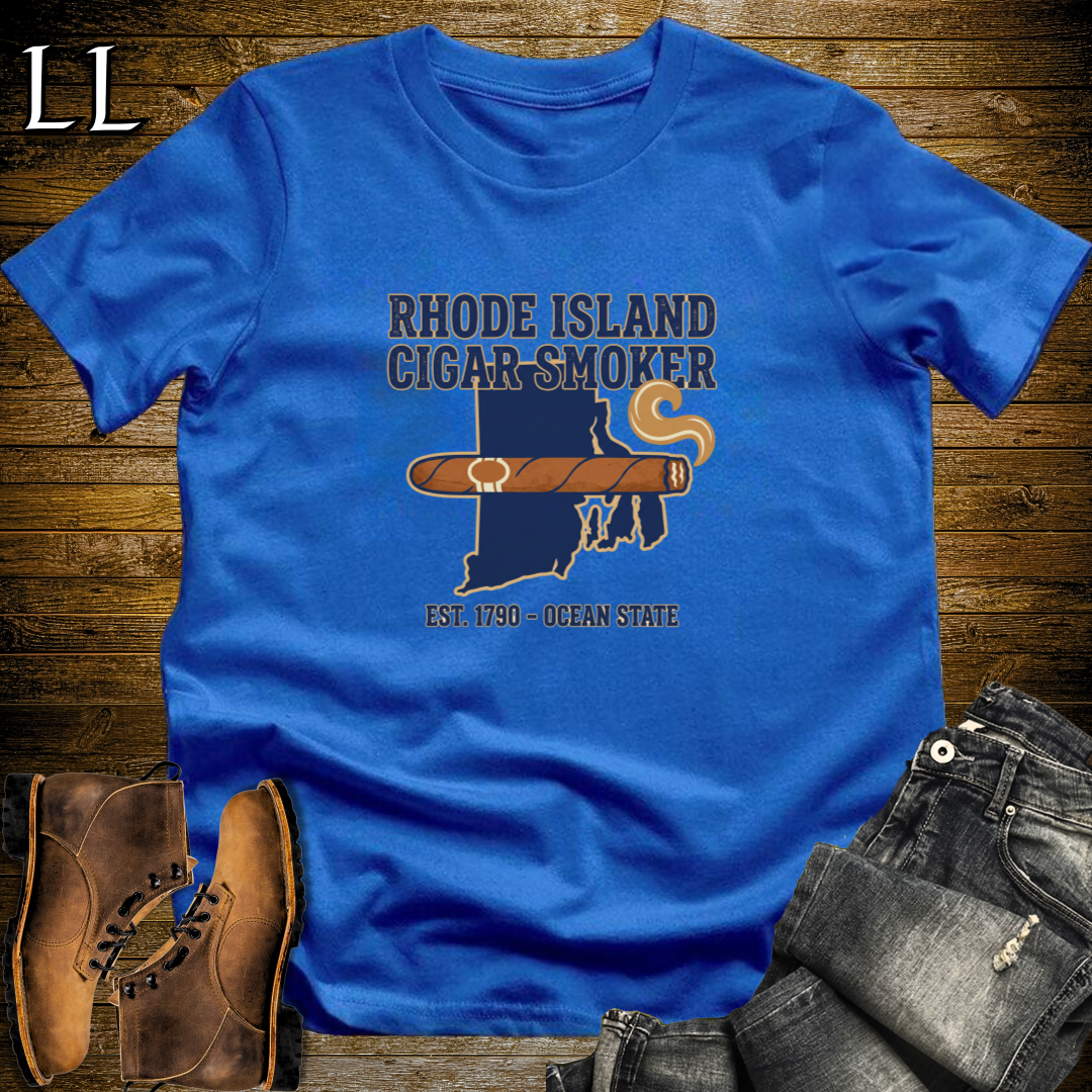 Rhode Island Cigar Smoker T-Shirt Royal Blue | RI Cigar Gift