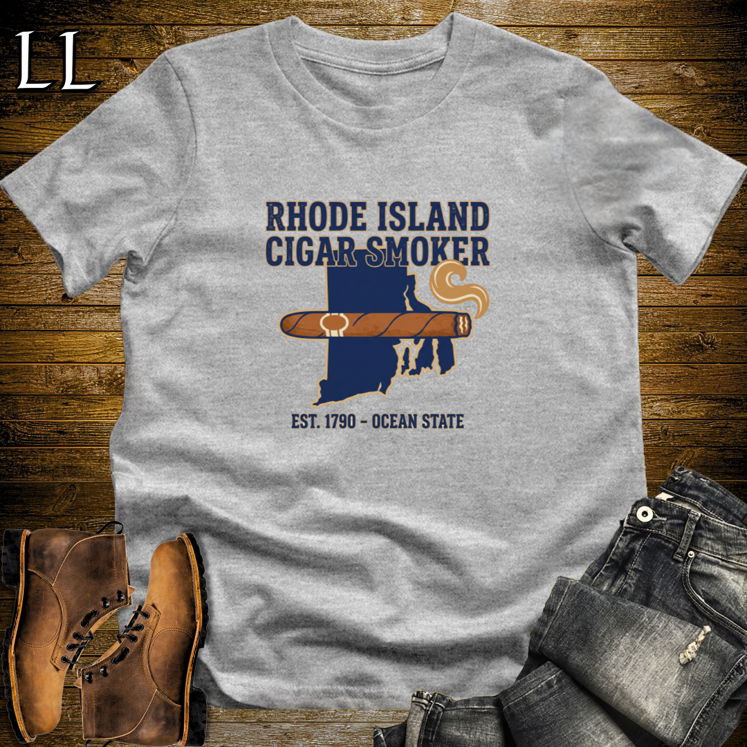 Rhode Island Cigar Smoker T-Shirt Sport Grey | RI Cigar Gift