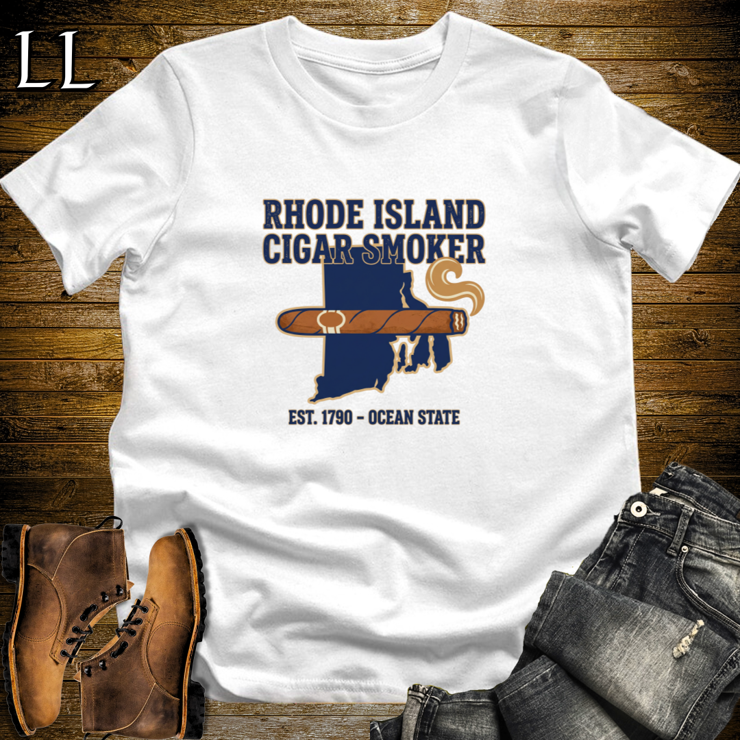 Rhode Island Cigar Smoker T-Shirt White | RI Cigar Gift