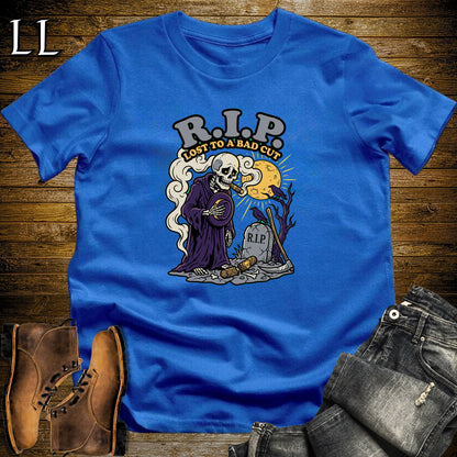 RIP Bad Cut Skeleton Mourning Cigar T-Shirt Royal | Halloween Cigar Tee