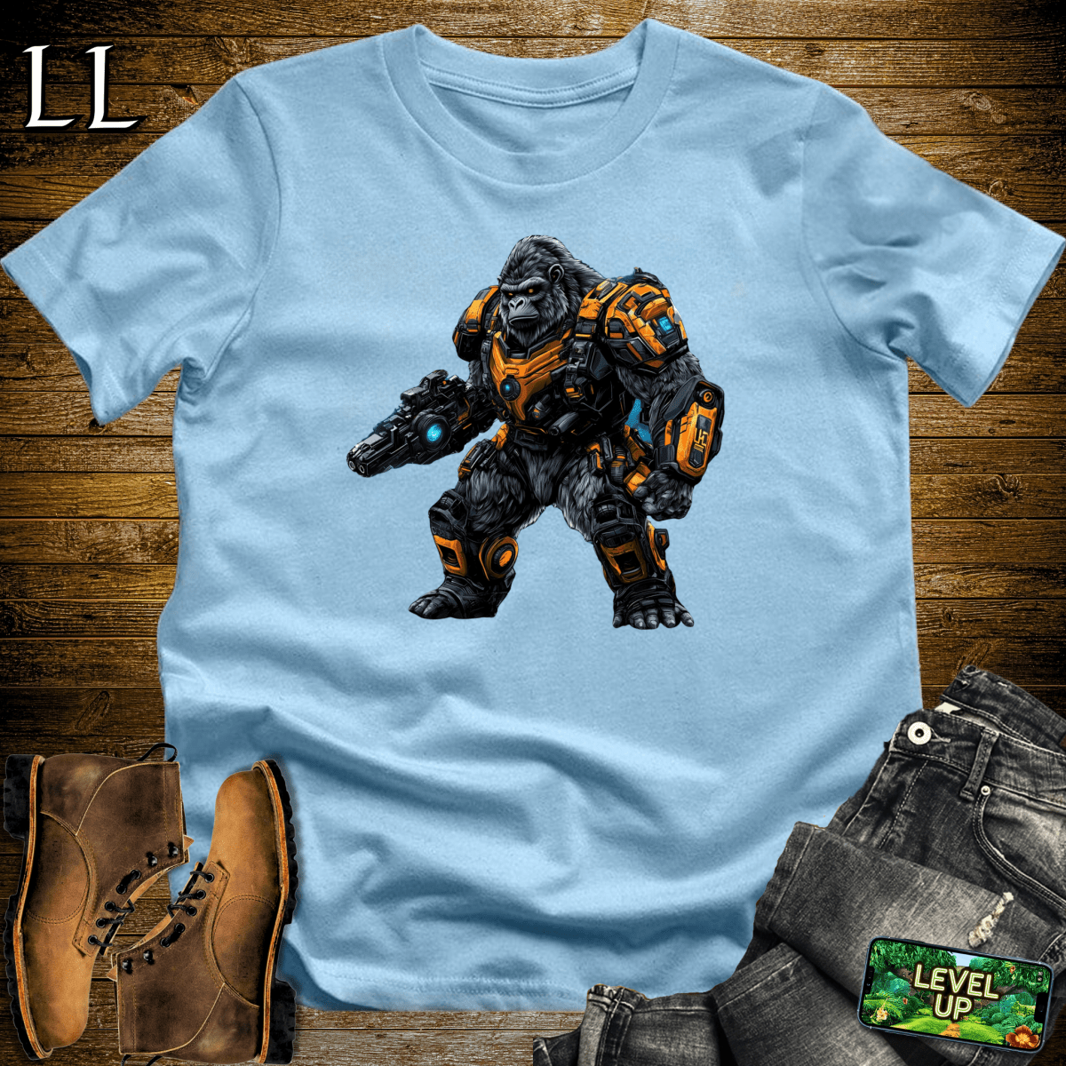 Robot Gladiator Gorilla Softstyle Tee - Light Blue - LegacyLayers