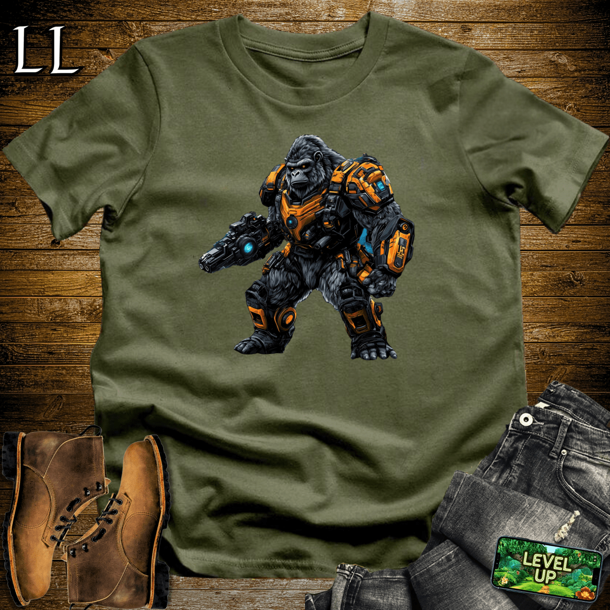 Robot Gladiator Gorilla Softstyle Tee - Military Green - LegacyLayers