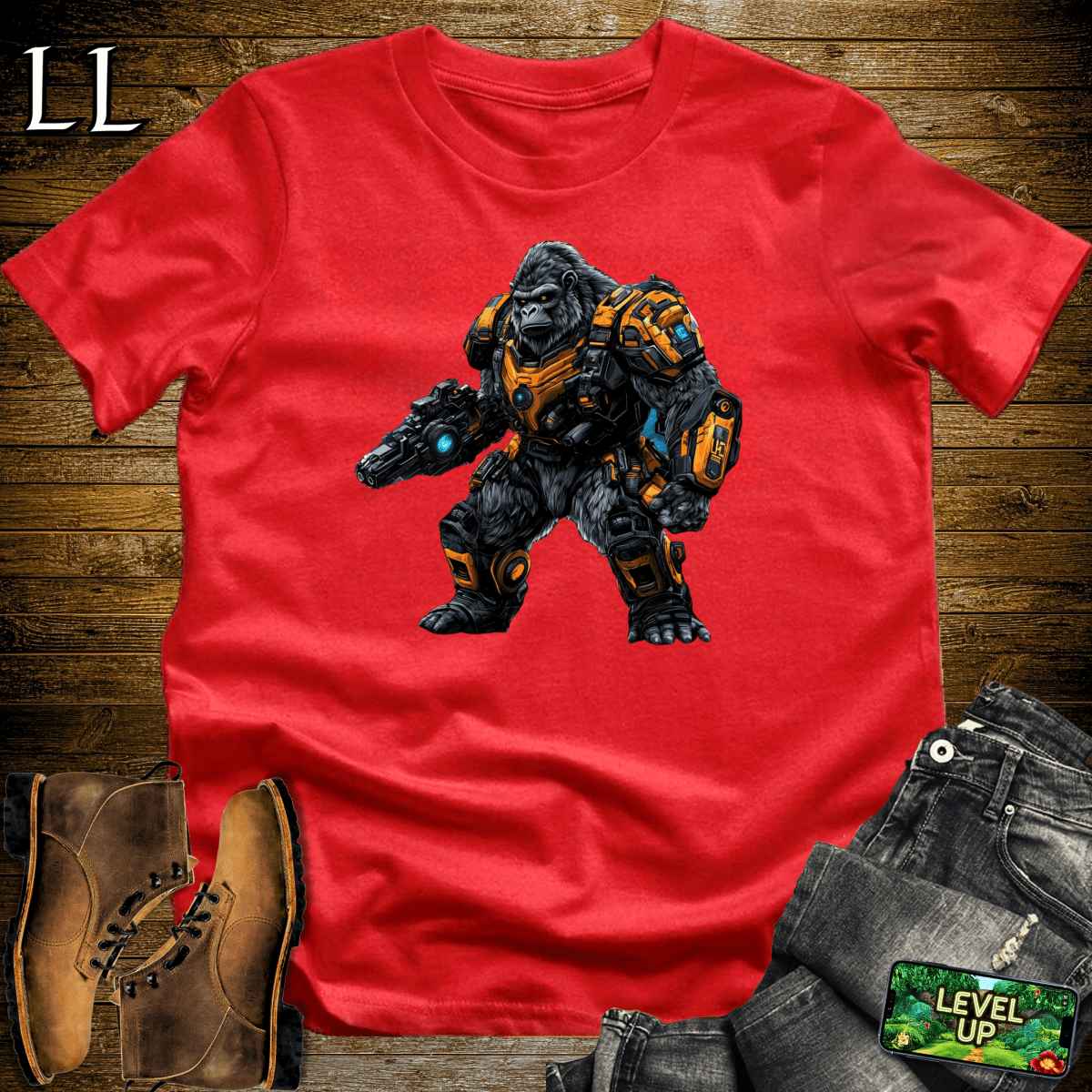 Robot Gladiator Gorilla Softstyle Tee - Red - LegacyLayers