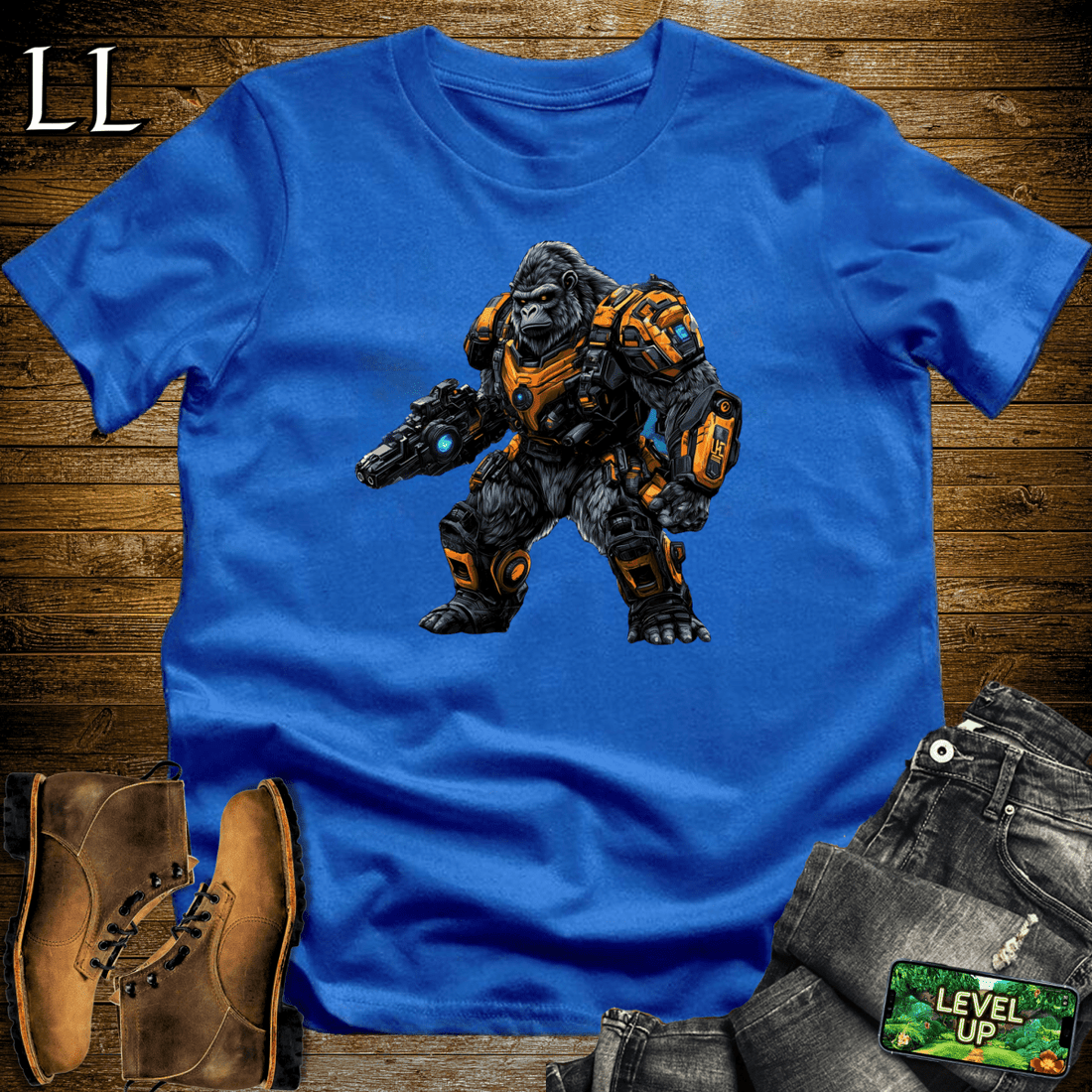 Robot Gladiator Gorilla Softstyle Tee Royal Blue | Sci-Fi Graphic