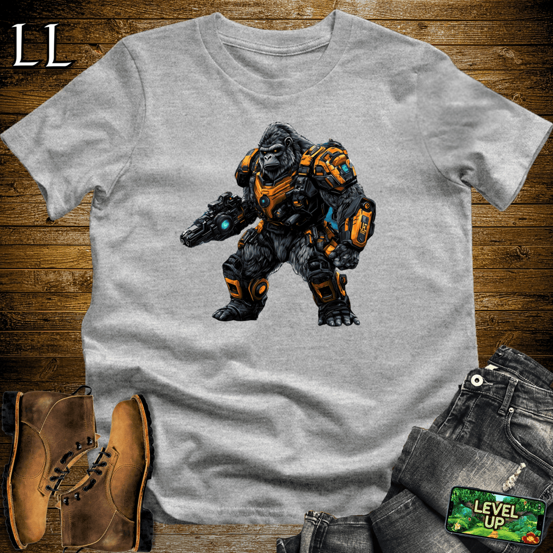 Robot Gladiator Gorilla Softstyle Tee Sport Grey | Sci-Fi Graphic