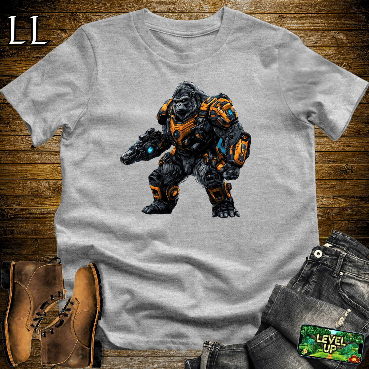 Robot Gladiator Gorilla Softstyle Tee Sport Grey | Sci-Fi Graphic
