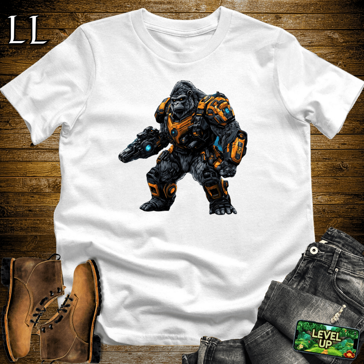 Robot Gladiator Gorilla Softstyle Tee - White - LegacyLayers