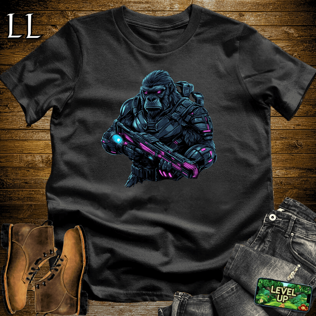 Robot Hunter Gorilla Softstyle Tee | Sci-Fi Action