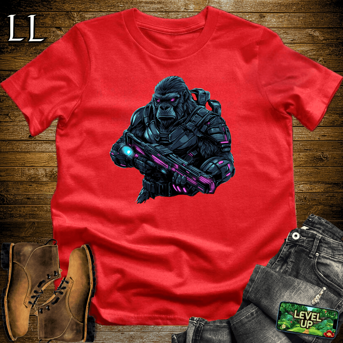 Robot Hunter Gorilla Softstyle Tee | Sci-Fi Action