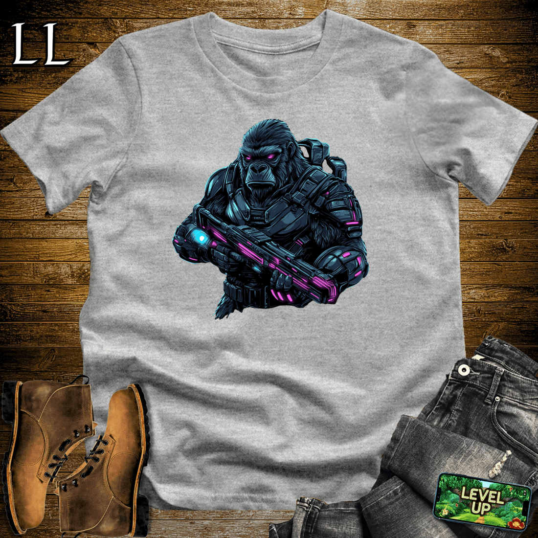 Robot Hunter Gorilla Softstyle Tee | Sci-Fi Action