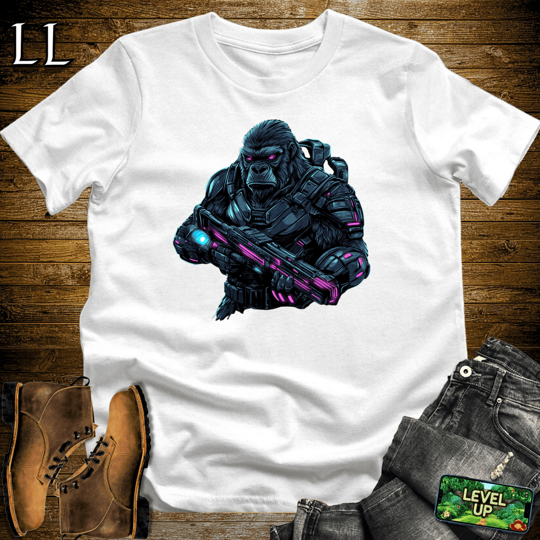 Robot Hunter Gorilla Softstyle Tee | Sci-Fi Action