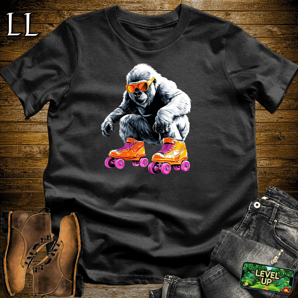 Roller Skating Gorilla Black | Fun Retro Sports Shirt