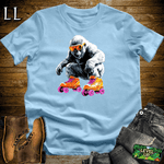 Roller Skating Gorilla Light Blue | Fun Retro Sports Shirt