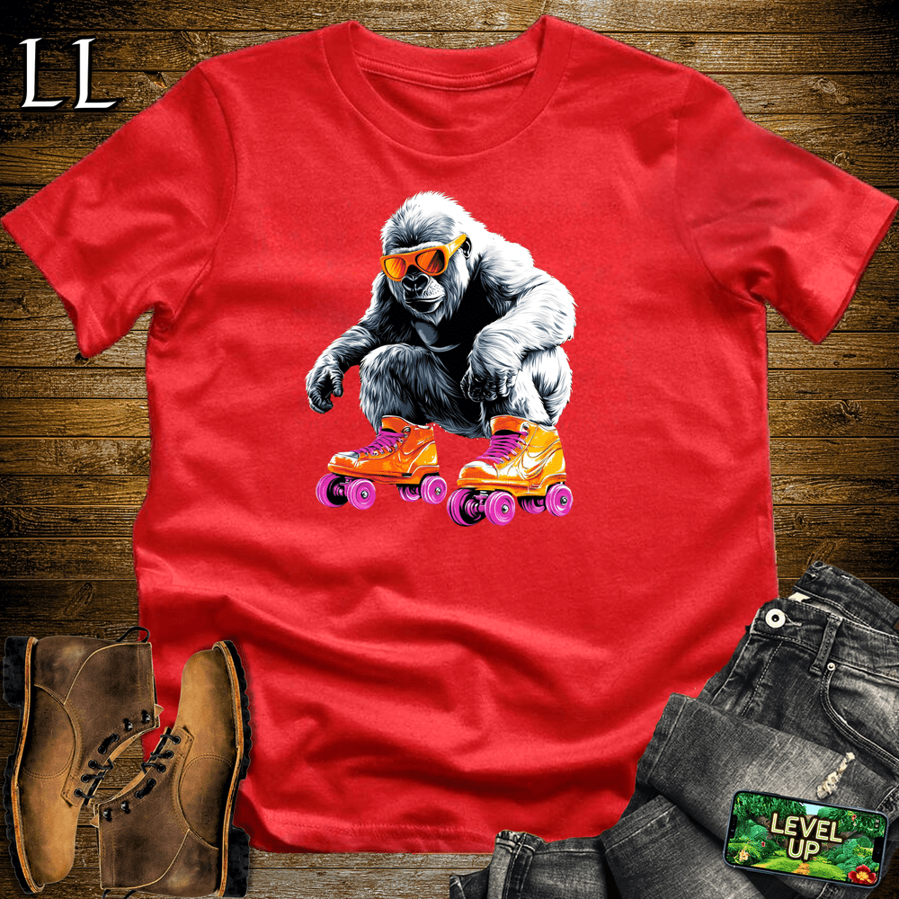 Roller Skating Gorilla Red | Fun Retro Sports Shirt