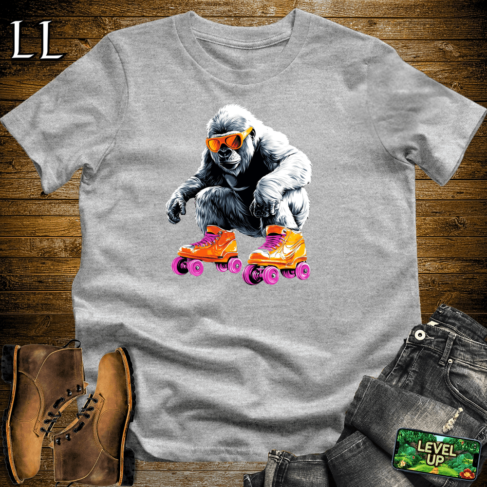 Roller Skating Gorilla Sport Grey | Fun Retro Sports Shirt